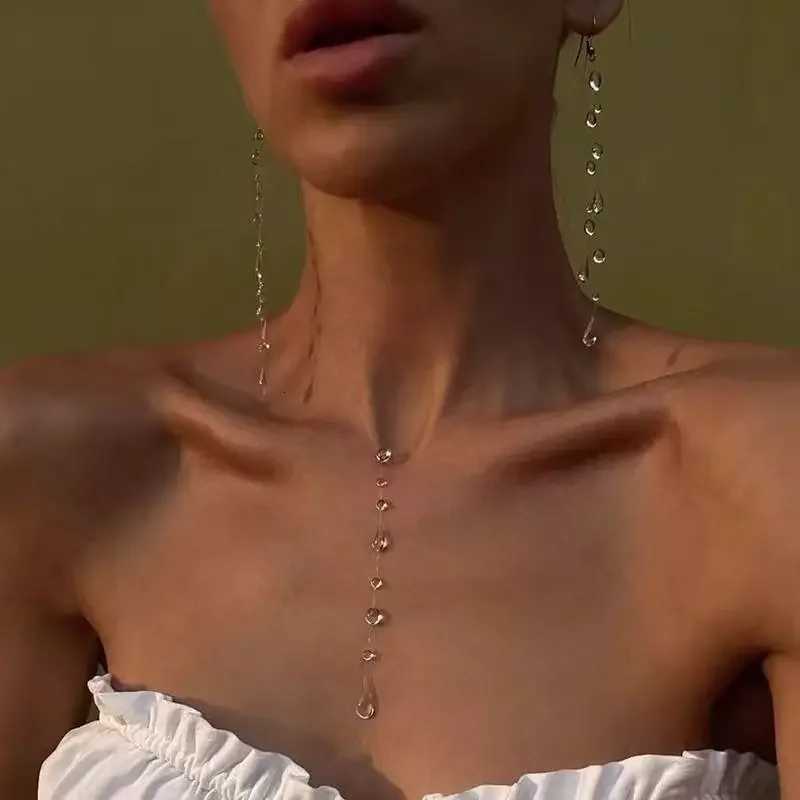 Handmade Water Drop Earrings Necklace for Women Fashion Transparent Crystal Bead Long Tassel Earrings Wedding Party Jewelry Gift XJ250722