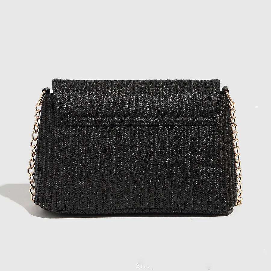 Trend Solid-Color Flip Single-Shoulder Crossbody Woven Women's Black Apricot Small Flap Bags Summer Beach Straw Handbags