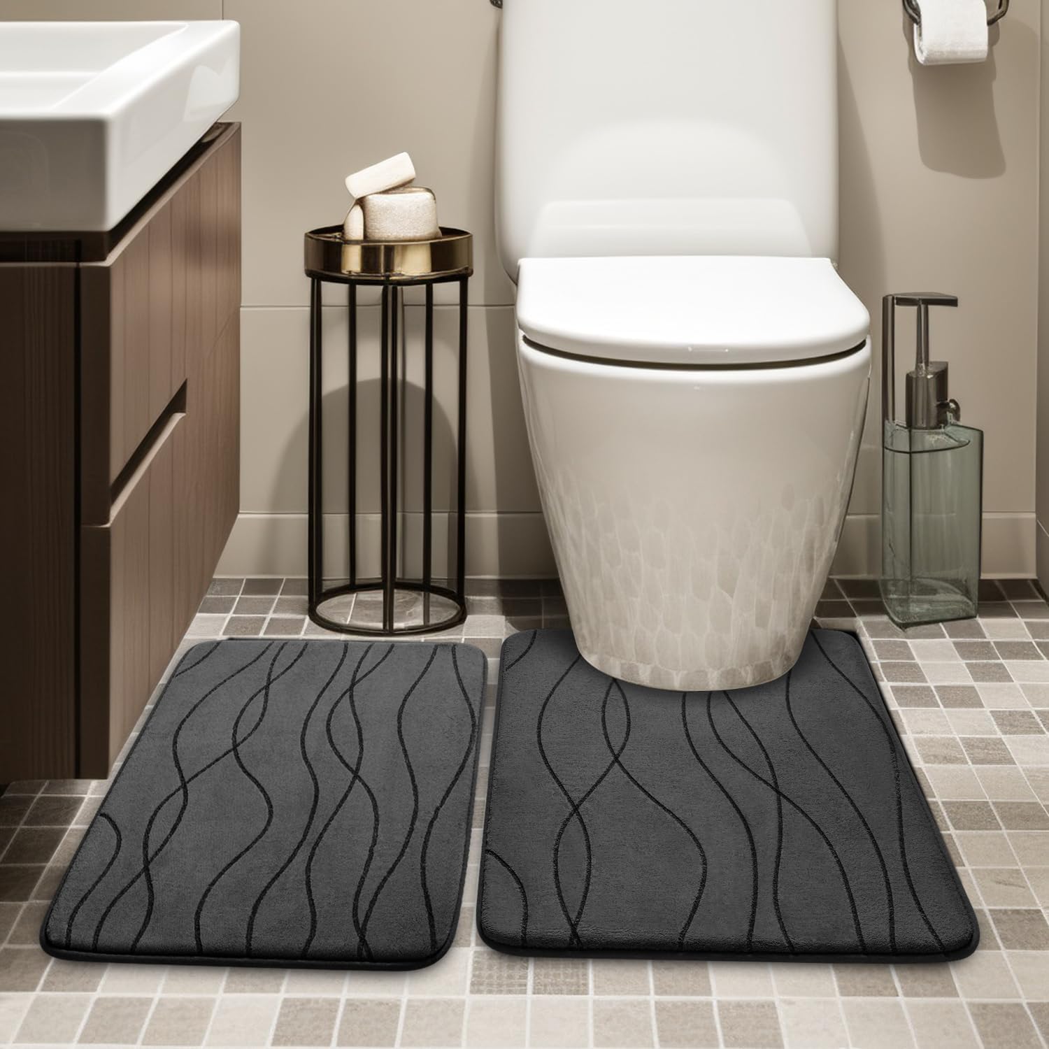 Memory Foam Bathroom Rug Sets 2 Piece Ultra Absorbent Non-Slip Machine Washable Dry Quickly Bath Mats Rug