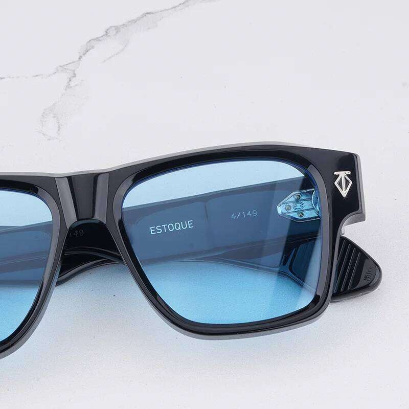 ESTOQUE Men's Vintage Craft Square Black Sunglasses Light Luxuy Designer Brand Top Quality Thick Acetate Solar Glasses for Male