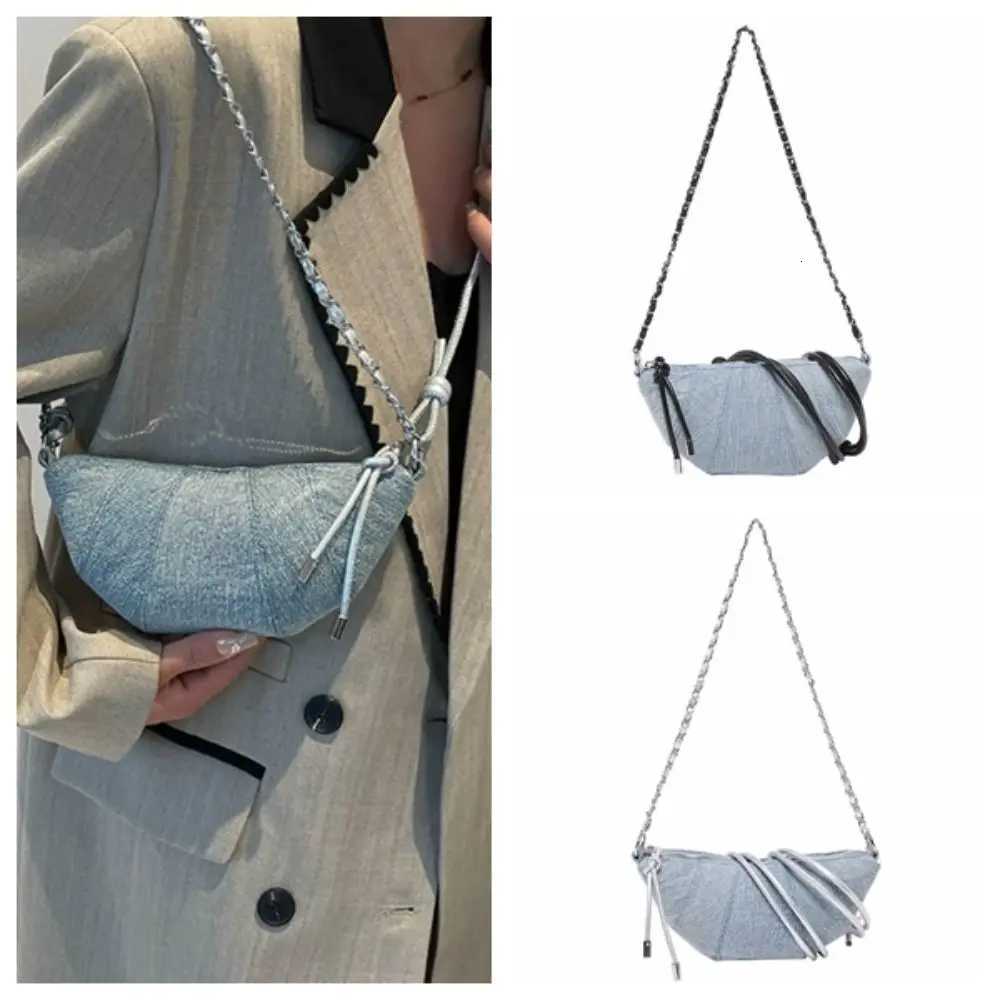 Fashion Chain Croissant Pack Satchel Half Moon Zipper Denim Dumpling Bag Korean Style Handbag Nylon Shoulder Bag Student XJ250704