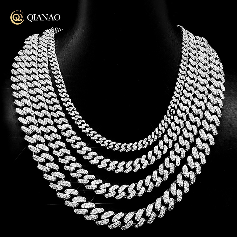 925 Sterling Silver Plated 18k Gold Iced Out Hip Hop Miami Cuban Link Chain Necklace 8mm 10mm 12mm 15mm Moissanite Cuban Chain