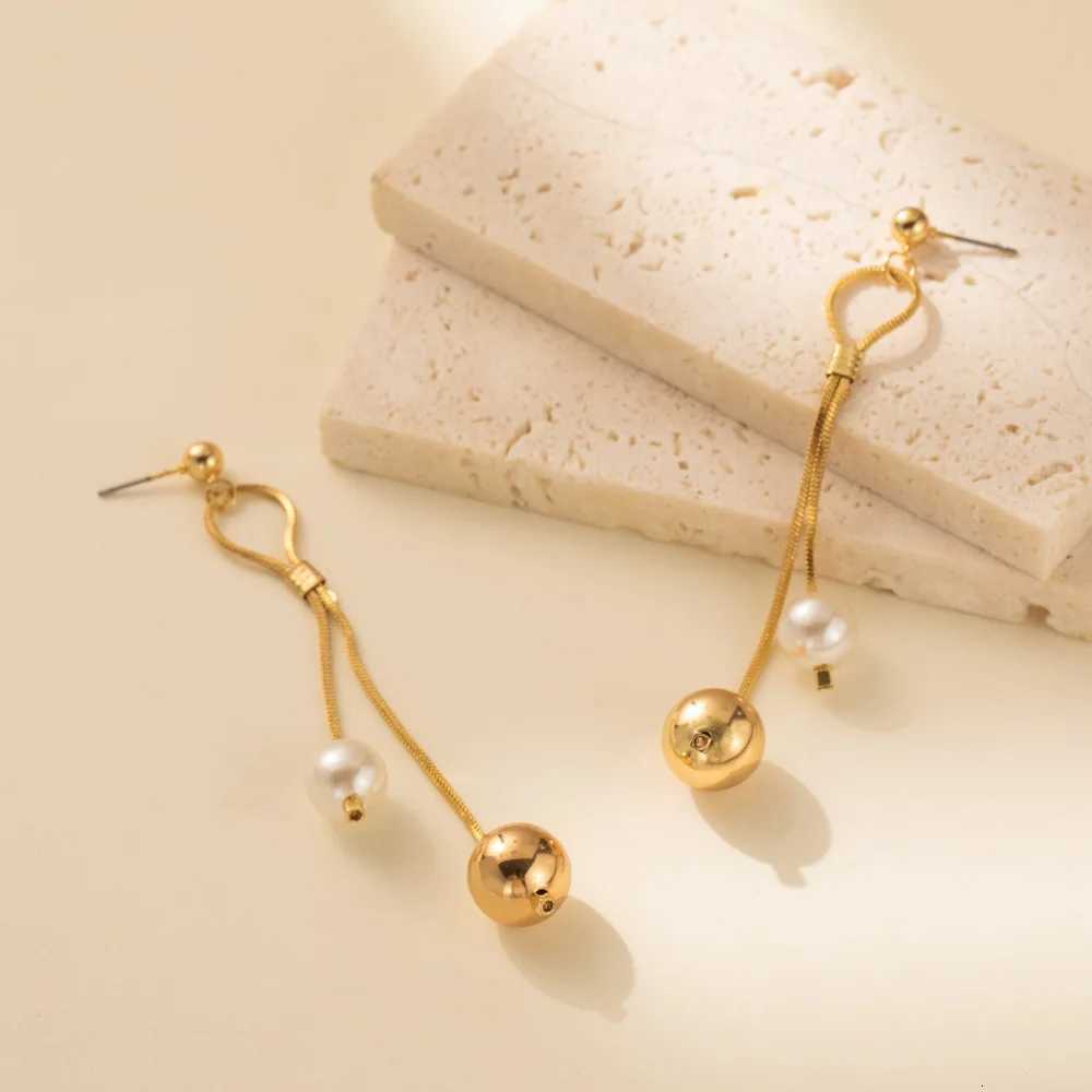 Original Design Imitation Pearl Long Tassel Drop Dangle Earrings for Women Luxury Gold Color Stainless Steel Ball Stud Jewelry XJ250722