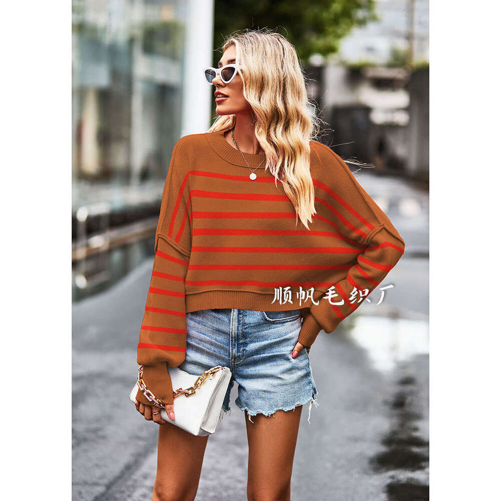 Autumn And Winter New Women's Round Neck Color Block Knitted Loose Plus Size Pullover Sweater B5
