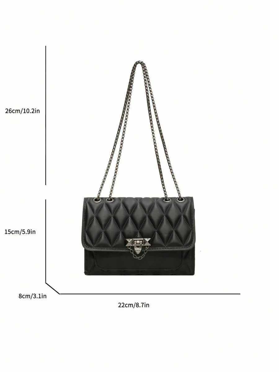 1 Simple and Stylish Diamond Grid Crossbody Bag Metal Chain Shoulder Bag Suitable for Mens Daily Leisure Use-A-DH Y250722