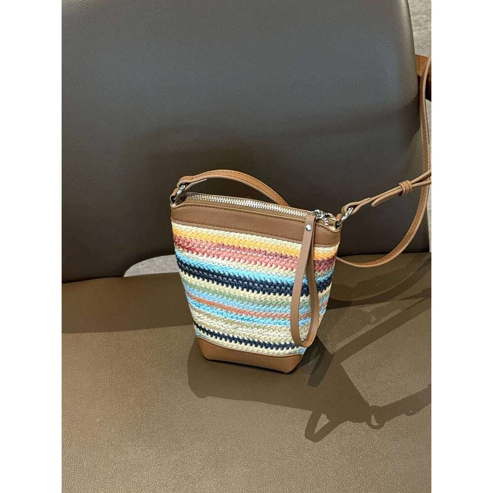 2025 Summer Women's Raffia Leather Crossbody Bag - Girl's Trendy Convertible Shoulder Purse for Beach & Weekend