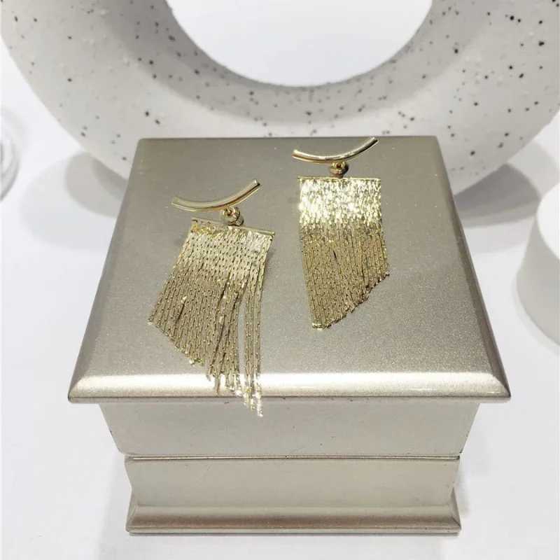 Fashion Statement Earring Long Statement Gold Color Bling Tassel Earrings For Women Female Wedding Daily Pendant Jewelry Gifts XJ250722