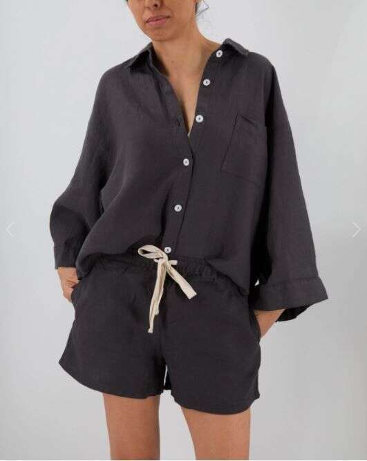 American Style Cardigan Long Sleeve Shorts Spring Summer Outerwear Simple Solid Color Casual Set For Women B5