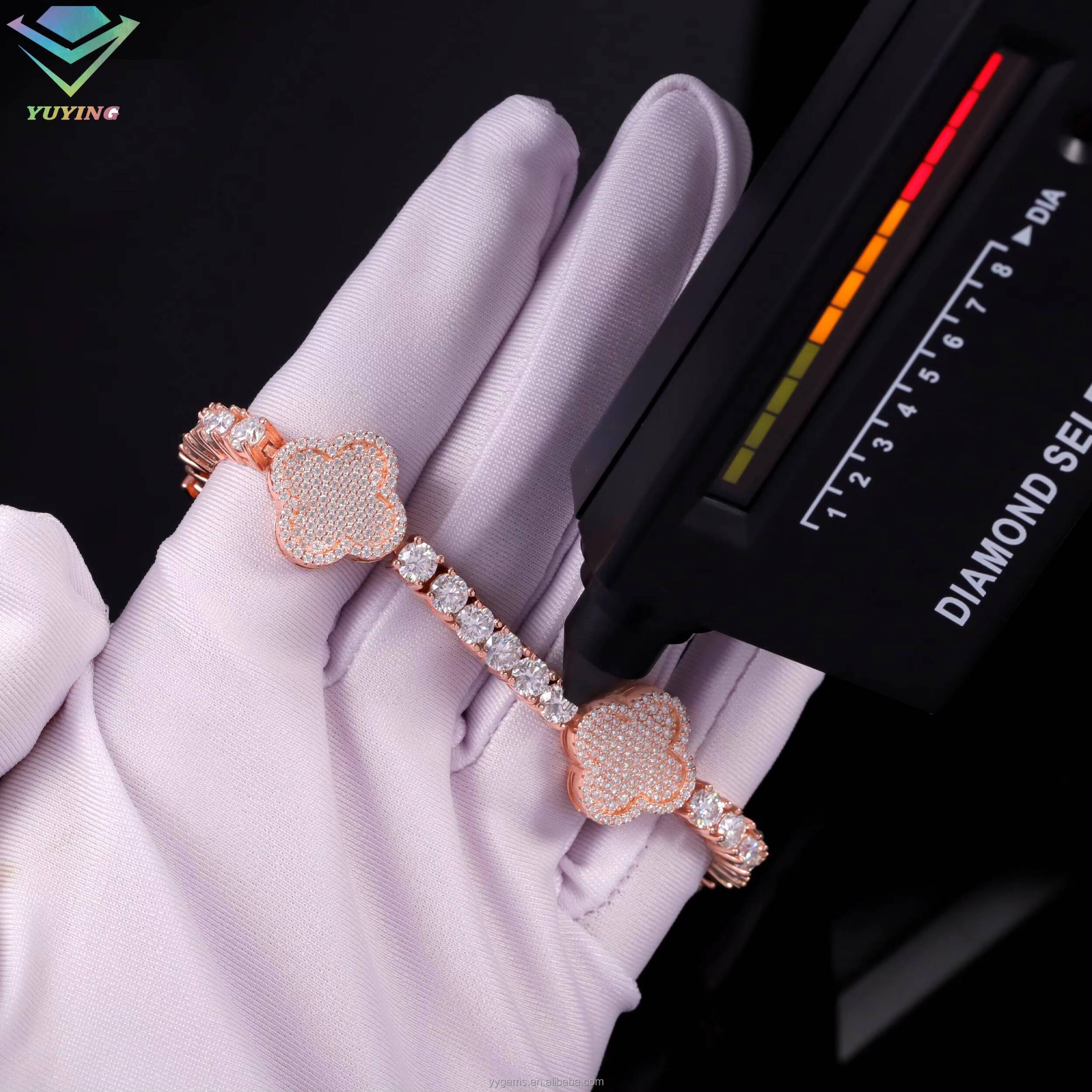 Hip Hop Ice Out Diamond Four Leaf Clover Bracelet 925 Silver VVS Moissanite Tennis Bracelet with GRA Certificate