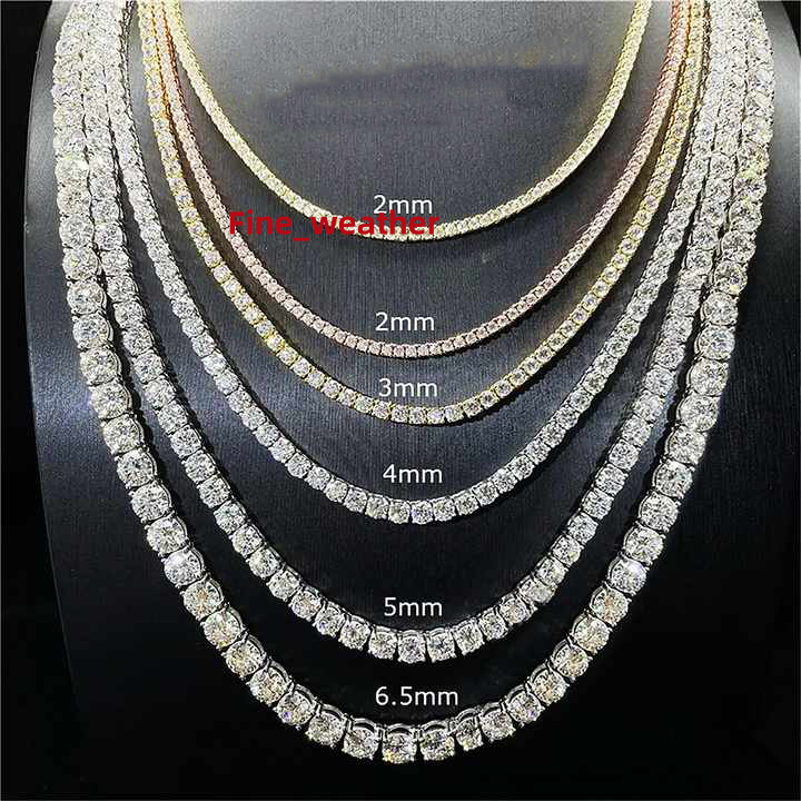 Iced Out Hip Hop D Color VVS 23456mm Moissanite Diamond Tennis Chain Necklace S925 Sterling Silver Men Women Tennis Link Chain