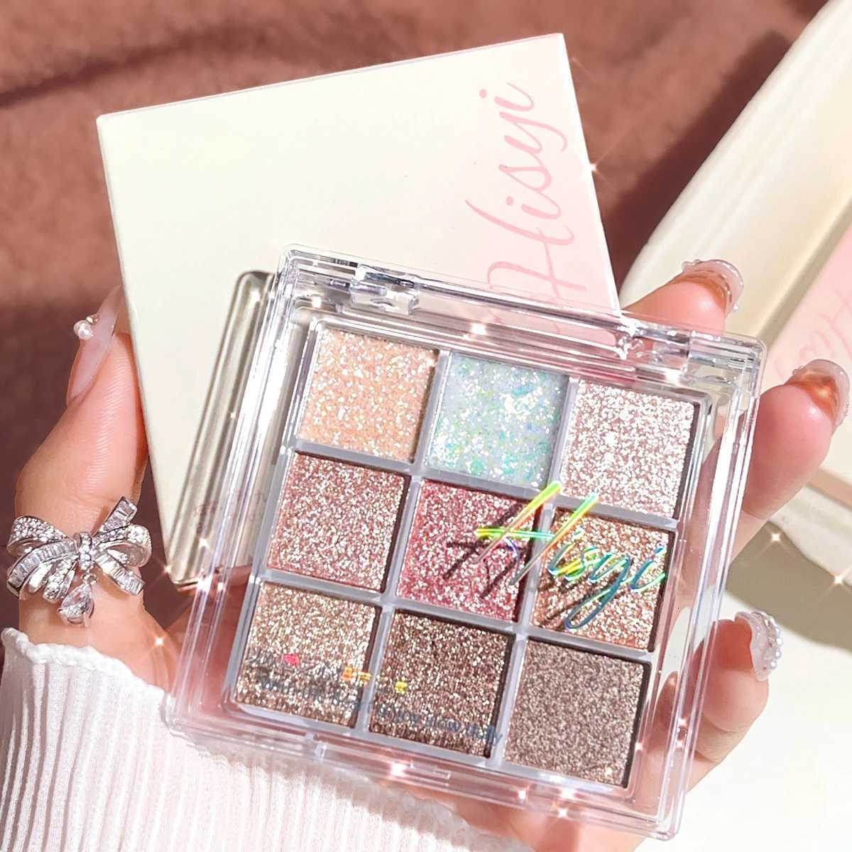 9 Color Eyeshadow Tray - Glitter Matte and Sequin Finishes Pink Blue Silver - High Pigment Long-lasting Makeup Radiant W250722