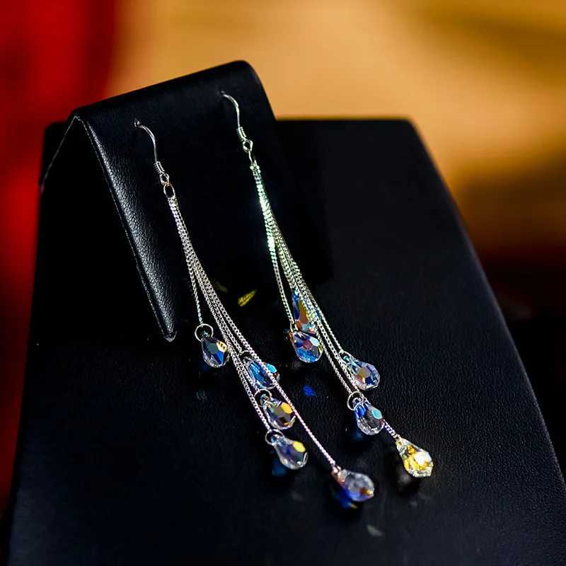 Fashion Crystal Water Drop Tassel Earrings for Women Temperament Colorful Long Earrings Bridal Wedding Party Jewelry Gifts XJ250722