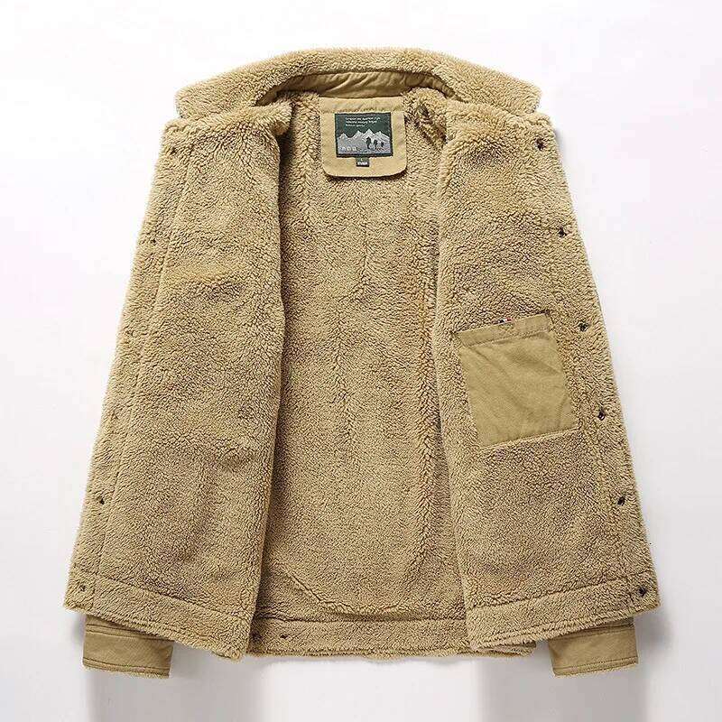 2025 Winter New Fleece Thick Warm Fashion Casual Windproof Coat Autumn Outwear Outdoor Fur Collar Jacket Men
