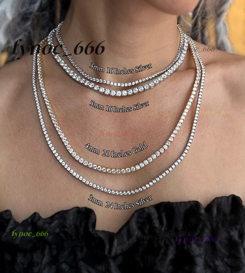 Pass Diamond Tester Hip Hop Jewelry 2mm-4mm VVS Moissanite Diamond 925 Silver Iced Out Tennis Chain Necklaces