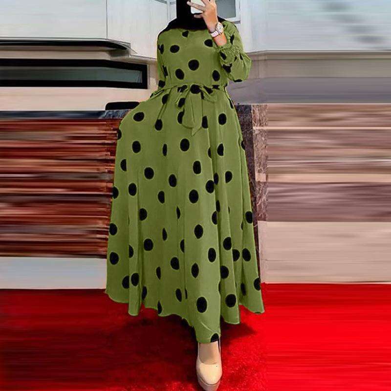 New Muslim Series Polka Dot Women's Long Sleeve Loose Fit Maxi Dress B5