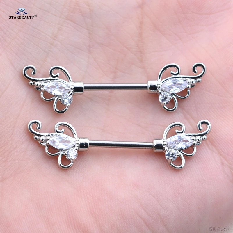 Starose 1 Pair 14G Stainless Steel Barbell Sexy Nipple Rings with Zircon for Women Helix Nipple Piercing Jewelry 250722