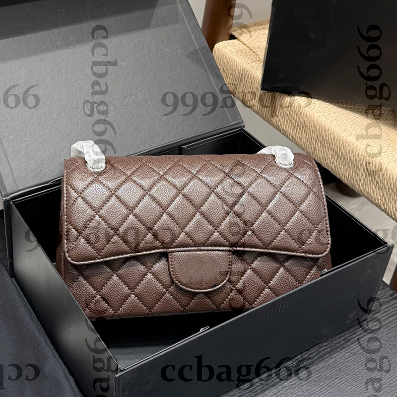 25CM 10Colors Caviar Leather Classic Double Flap Quilted Bag Silver Metal Hardware Matelasse Chain Crossbody Handbag Multi Pochette Designer Messenger Purse