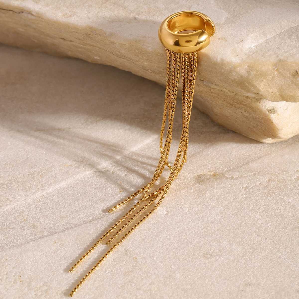uthway Trend Luxury 18K Gold Stain Steel Tassel Ear Clip For Women Waterproof Anti Allergic Jewelry New Arrival 2024 XJ250722