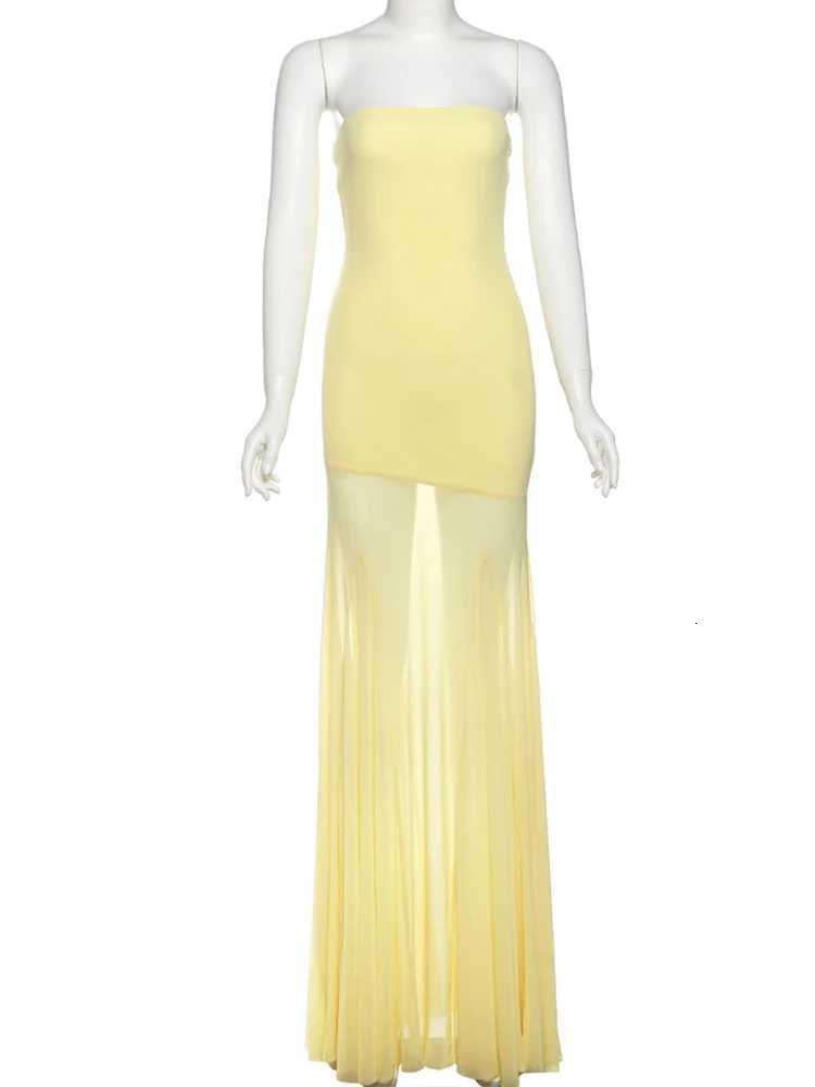 Nibber Patchwork Dress Women See Through Temperament Solid Pleated Strapless Sleeveless Backless Slim Banquet Party Dresses XJ250722