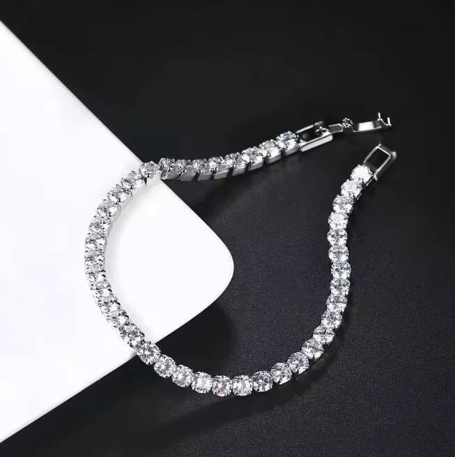 Stainless Steel Bling Tennis Bracelets Bangles Moissanite Chain Hip Hop Fashion Jewelry for Women Gold Plated Brass Jewelry
