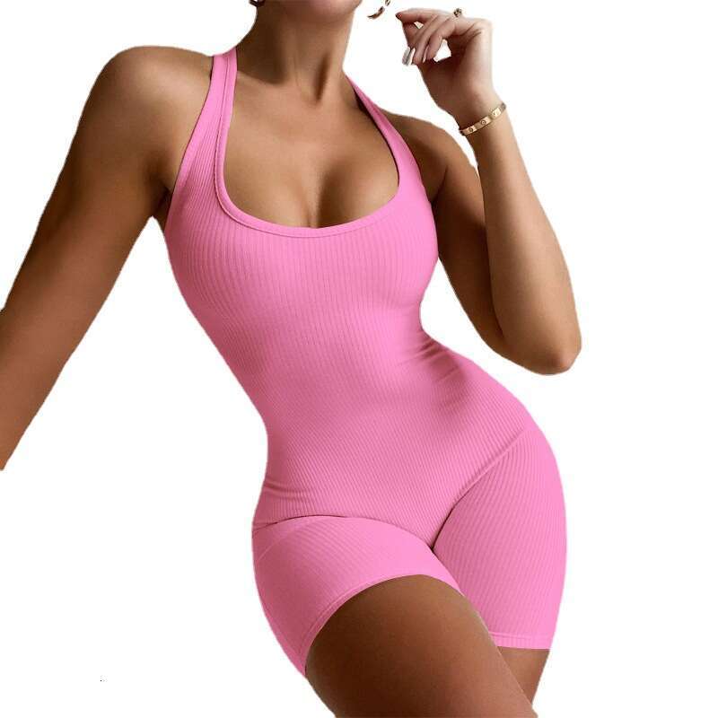 Women's Clothing Summer New Knitted Solid Color High Waist Tight Sports Yoga Jumpsuit B5