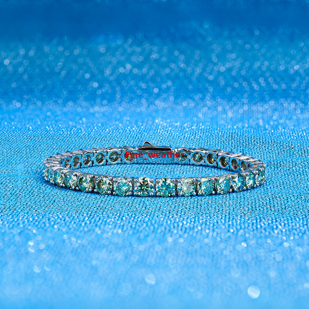 Luxury Trendy S925 Sterling Silver Green Blue Colored Hip Hop Style Moissanite Tennis Bracelet Fine Jewelry Chain Bracelet
