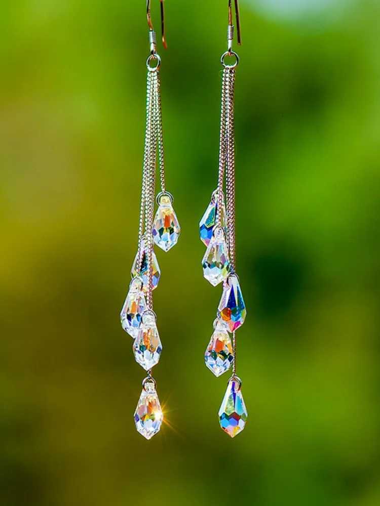 Fashion Crystal Water Drop Tassel Earrings for Women Temperament Colorful Long Earrings Bridal Wedding Party Jewelry Gifts XJ250722