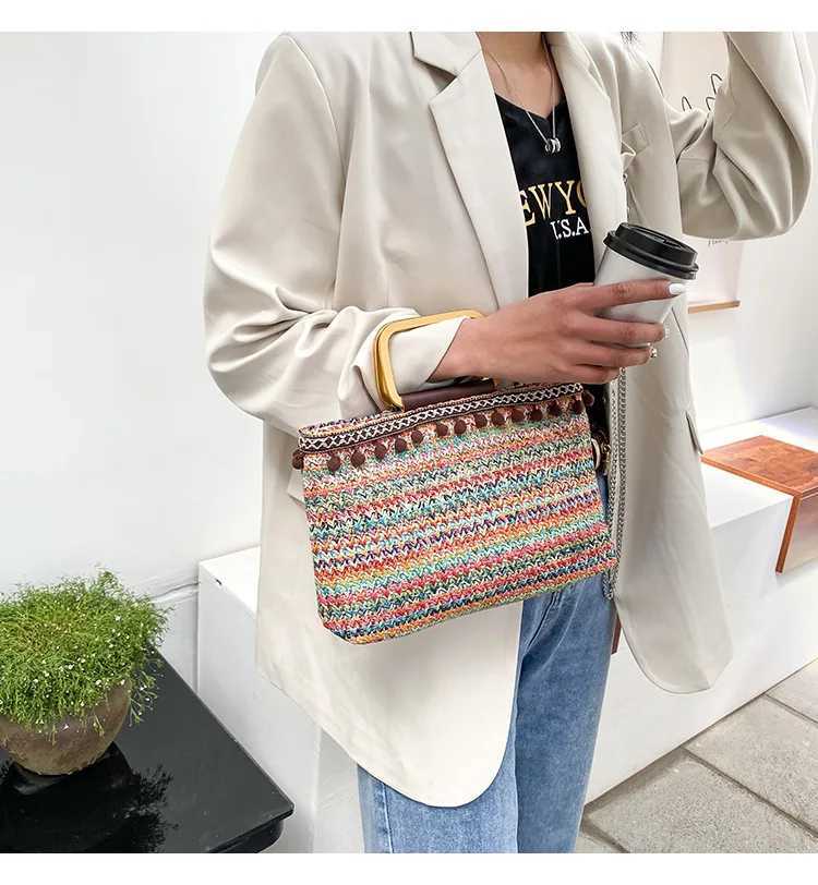 Handheld Square Beach Bag Handbag Woven Bag Simple and Casual Korean Version Large Capacity Ethnic Style Y250722