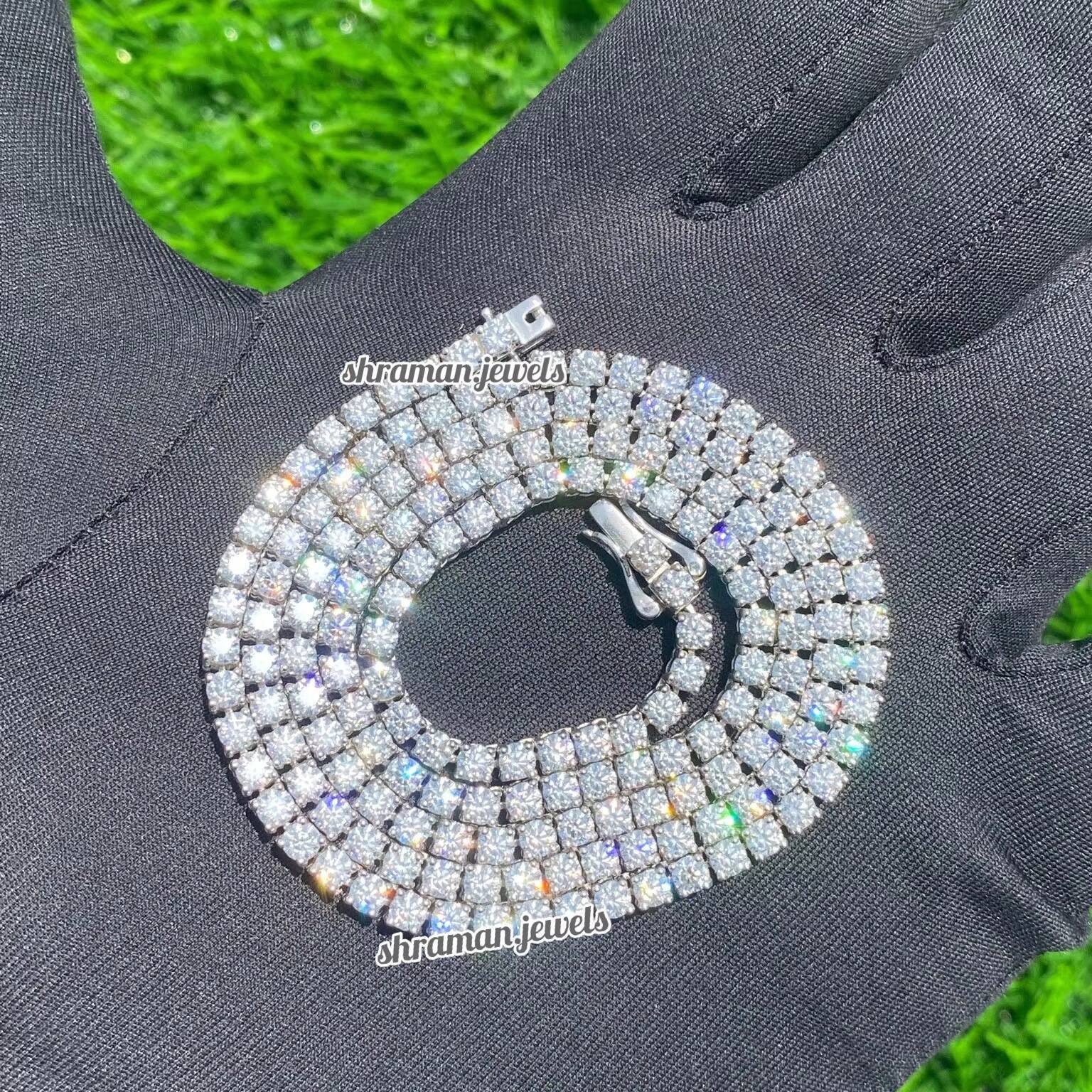 VVS Diamond Tennis Chain 3MM Round Brilliant Cut Moissanite Necklace in 925 Silver for Men Women Elegant Tennis Necklace