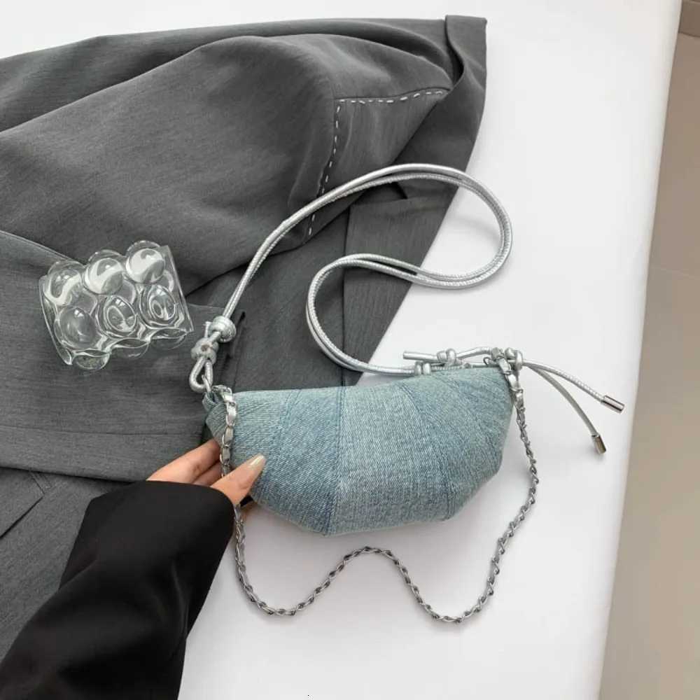 Fashion Chain Croissant Pack Satchel Half Moon Zipper Denim Dumpling Bag Korean Style Handbag Nylon Shoulder Bag Student XJ250704