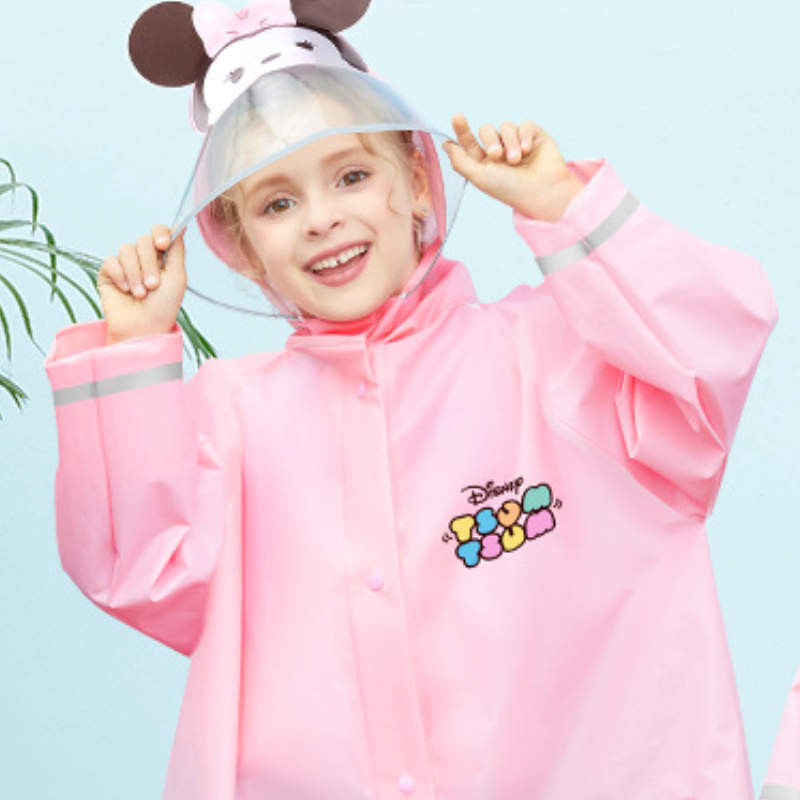 Disney Children's Raincoat Unisex Full Body Waterproof Raincoat for Kids Student with Hidden Buttons and Large Brim Rain with Extra Backpack Laye