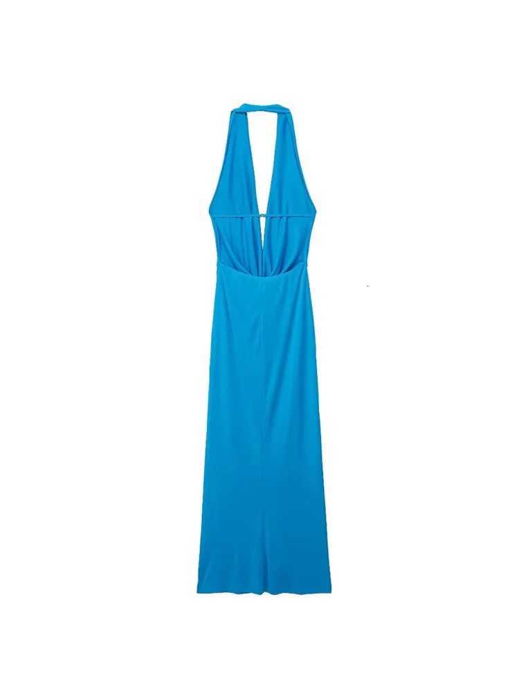 TRZA-Womens Draped Halter Neck Midi Dress Backless Back with Strap Party Fe Dresses Sexy Fashion XJ250722