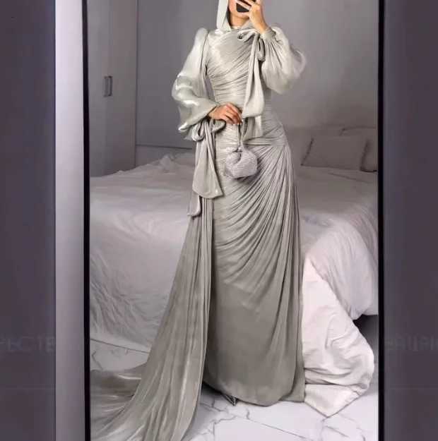 Ele Solid Color Hooded Sparkling Flowing Sand Dress for Women Ele Solid Color Trailing High Waisted Long Sleeve Dress XJ250722