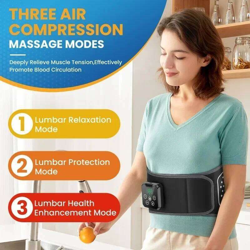 4-speed Heated Vibration Back Brace Massage Belt Pressure Lumbar Traction for Pain Relief Hot Compression Waist Support Massager