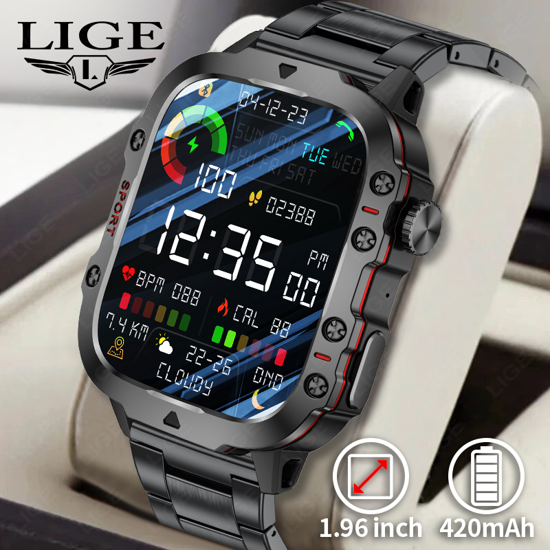 LIGE smartwatch Wireless call, music control, multiple sports modes, IP67 waterproof, blood pressure and heart rate detection Remote control photo tak