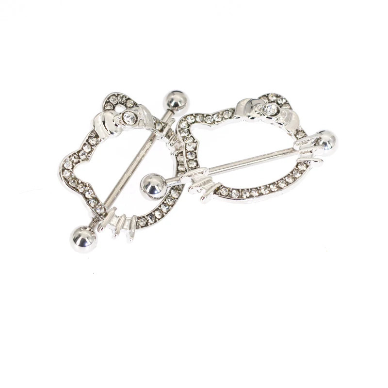 2 Stainless Steel Crystal Nipple Shield Cover Nipple Nail Body Piercing Accessories 14G Cute Cats Nipple Piercings Barbell Cat 250722