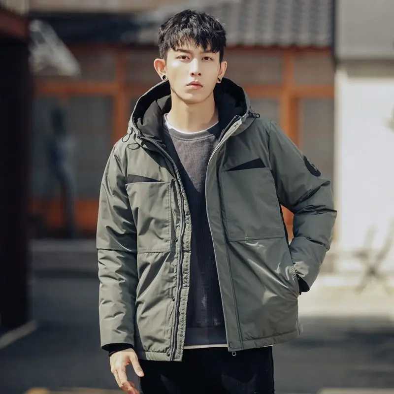 Mens Winter Warm Down Jacket Windproof Hooded Bomber Zipper Parka Long Sleeve Thick Jacket Mens Clothing New W250722