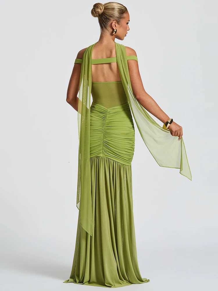 Mozision Off-shoulder Backless Sexy Maxi Dress Women Gown Halter Sleeveless Backless Thigh High Split Club Party Long Dress XJ250722