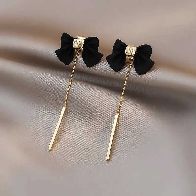 Korean Black Bowknot Chain Tassel Long Pendant Earrings for Women Simple Ear Line Boucle Doreille Femme Valentines Day Gift XJ250722