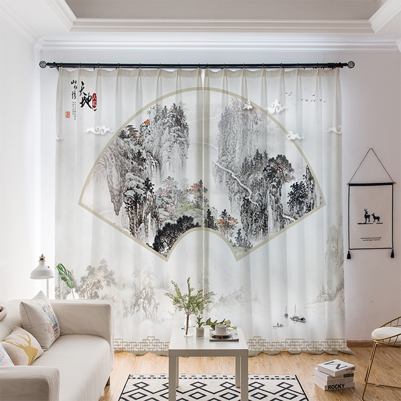 YL-36656 whole house curtain new Chinese style Zen Zen style lotus Buddha hand study tea room living room health blackout window gauze