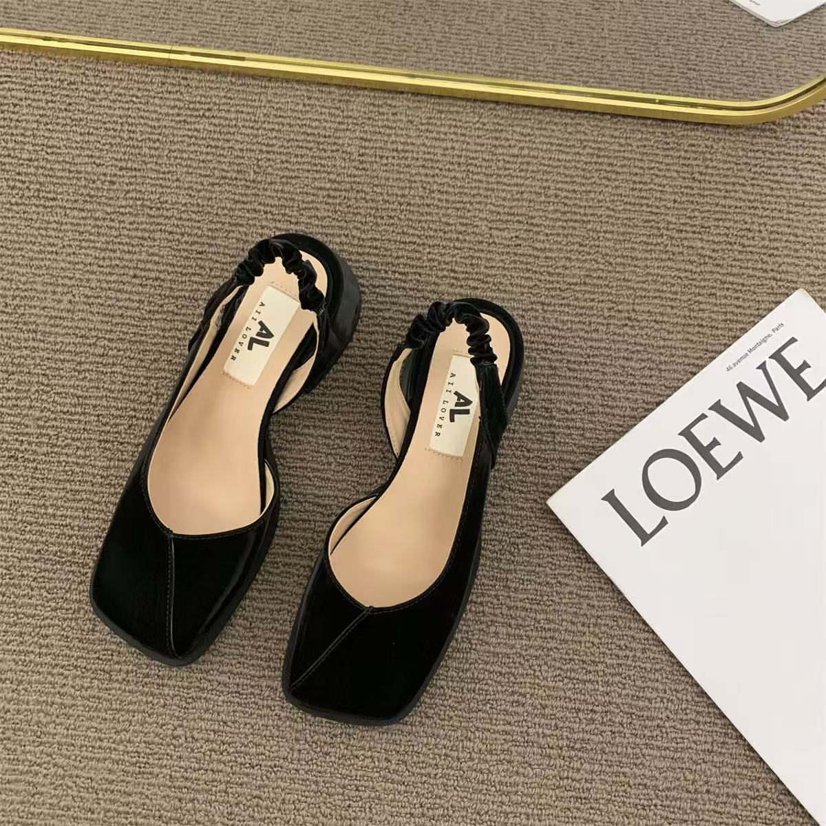 High Heels Women's French Square Thick Feet Spring and Automatic Single Mary Slim Shoes Sandals Treasure Head Half Trailer 230506