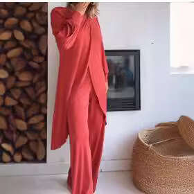 Women's Long Sleeve Wide Leg Pants Irregular Fashion Loose Casual Cross Large Size Two-Piece Set B5