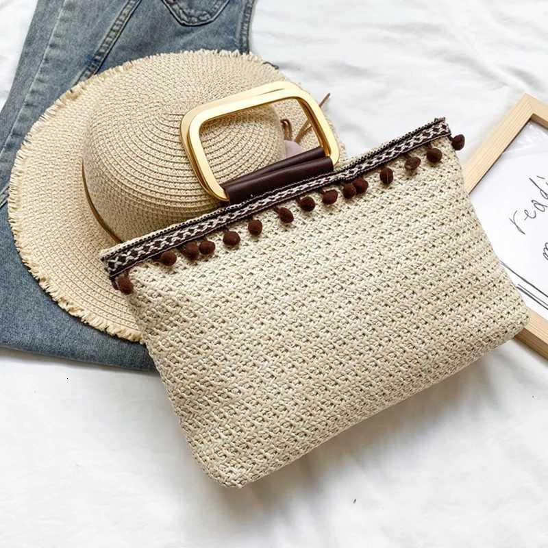Handheld Square Beach Bag Handbag Woven Bag Simple and Casual Korean Version Large Capacity Ethnic Style Y250722