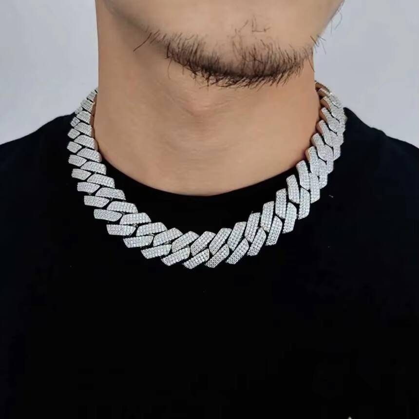 Hip Hop Luxury 14k Solid Gold Cuban Chain VVS Moissanite Diamond IGI Certified 925 Sterling Silver Fine Necklaces