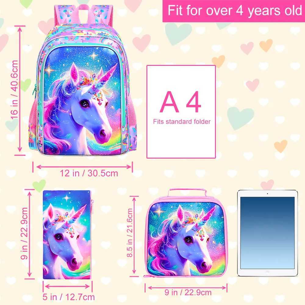16 Kids Backpack for Girls 3-Piece School Bookbag with Lunch Box Unicorn Backpack Set for Elementary Preschool Kindergarten Y250722
