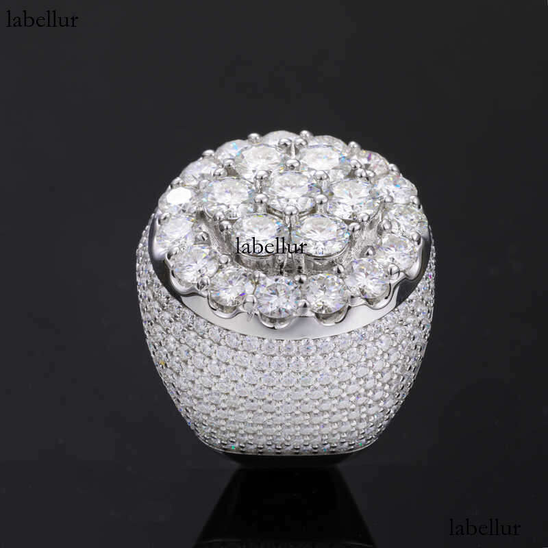 Mens Fine Ring 925 Sterling Silver Brilliant Cut VVS D Moissanite Diamond Wedding Occasion Metal Iced Out Cluster Ring