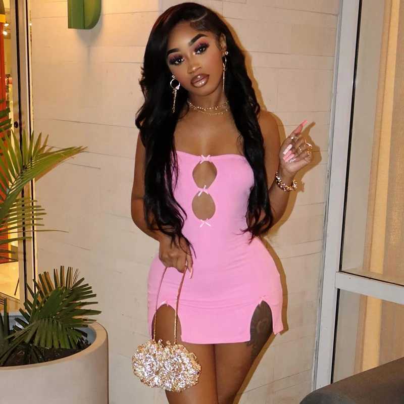 2024 Womens Clothing CUTENOVA Y2K Sexy Mini Dress Women Summer Hottie Hollow Out Strapless Solid Color Pullover Dresses Streetwear XJ250722
