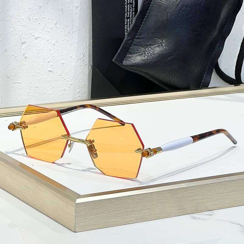 Vintage Craft Special Shaped Boundless Sunglasses for Women Maske P53 Tortoise Acetate Rimless Solar Glasses