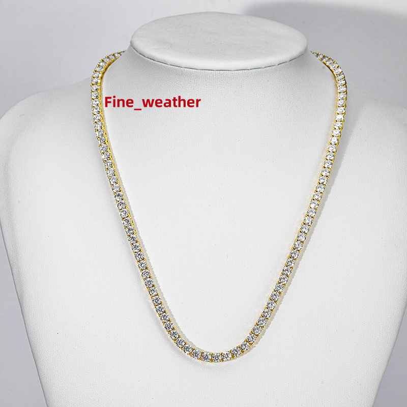 MOISSANITE 4mm Stone Hiphop Women Necklace Silver Tennis Chain Fine Jewelry Necklace