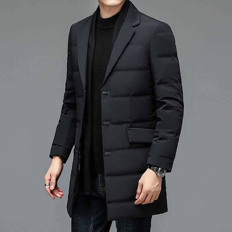 Mens Winter Fashion High-Quality Down Jacket 90% White Duck Down Warm Coat with Removable Scarf Suit Collar M-4XL Sizes W250722